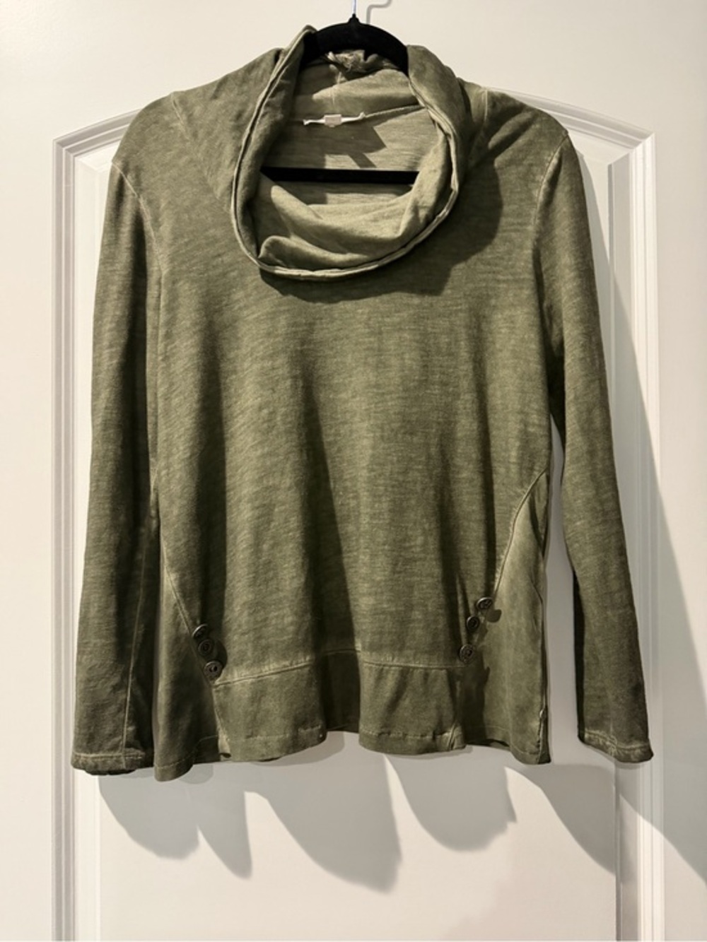 neon buddha Cozy Olive Green Top with Cowl Neck Detail 💯 % Cotton